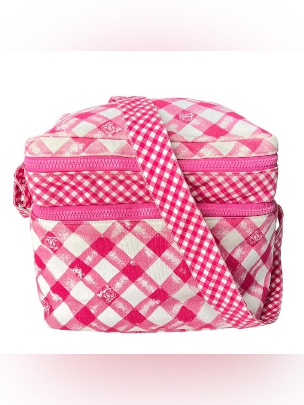 CHANEL 
Gingham Canvas Lunch Box Handbag